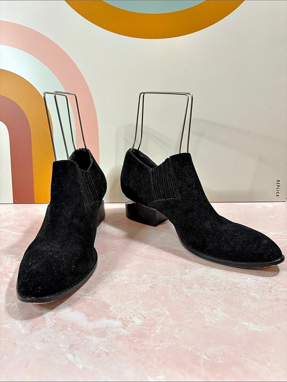 Silent D Black Suede Ankle Boots Split Block Heel 41/10